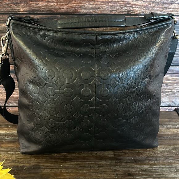 Coach Black Op Art Leather Crossbody Satchel Messenger Bag with Tote Handle! - Picture 5 of 12